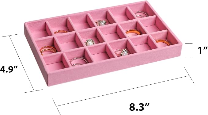 Frebeauty Jewelry Trays for Drawer,Set of 9 Jewelry Organizer and Storage | Velvet Material,Earring Holder Organizer,Stackable Jewelry Display for Vanity,Drawer Inserts for Rings,Studs,8.3×4.9 inch