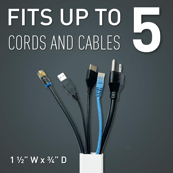 Legrand Wiremold C310 Cordmate III 10 Foot 11 Piece Cord Cover Kit, Organizer for Wall, Holds Up to 5 Cords or Cables, 45"L x 1.5"W, White (1 Pack) | Cord Hider, On Wall, Self Adhesive, Hide up to 5 Cords, Cut to Size, Customizable, Cable Concealer, Pa...