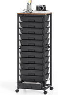 SYKIARIOL Rolling Cart with Drawers,12 Drawer Rolling Cart,Rolling storage cart with drawers,Black Rolling Drawer Cart,Teacher Rolling Cart for Classroom Storage,Craft Cart with Wooden Tabletop