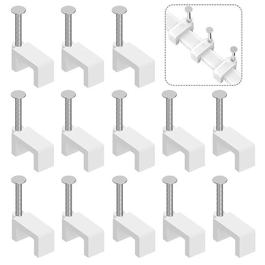 Easytle 200 Pcs 8mm Cable Clips Nail in Flat Ethernet Cable Wall Clips for Cords Cat5/Cat5e/Cat6/Cat7 RJ45 Coax Speaker Wire