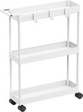 Simple Houseware 3-Tier Slim Rolling Cart w/Handle 5.5" Wx27.5 H, White | Storage Cart for Narrow Space (5.5-Inch Wide) Kitchen, Bathroom, Laundry Room