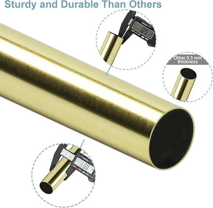 Byondeth Curtain Rods for Windows 16 to 200 Inches Adjustable Length 1 Inch Diameter Window Curtain Rod with Aluminium Finials, Gold