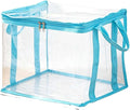 Large Clear Thick Plastic Storage Box with Hinged Lid, Heavy-Duty Durable High Capacity Organizer, Foldable Storage Box,Perfect for Home, Camping, Travel, Attic & Moving (Blue-L-1)
