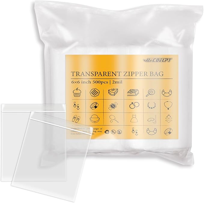 6” x 6” (Pack of 500) Clear 2 Mil Reclosable Zip Plastic Poly Bags with a Resealable Lock Seal Zipper, Food Grade Bulk Storage Solution