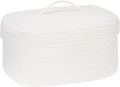 Sea Team Oval Cotton Rope Storage Basket with Lid, Lidded Woven Storage Bin, Nursery Storage Container, Diaper Caddy, Baby Shower Basket, Box, Organizer, 15 x 11 x 6.5 Inches (Medium, White)