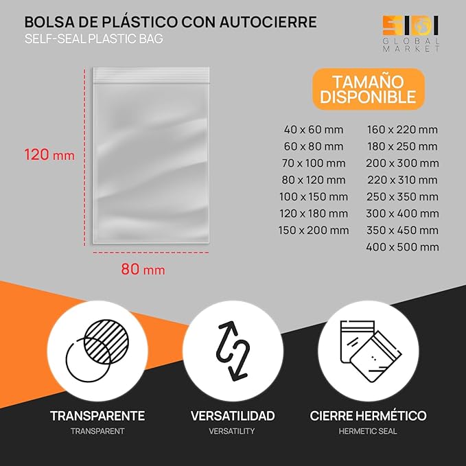 Transparent Plastic Food Freezer Bags, Self-Seal Bags for Birthday, Gift, Treats, Travel, Organizer, Vacuum Container, Food Holder – SIDI (80 x 120 mm, 1000 Units)