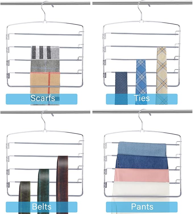 Pants Hangers 6 Pack 5 Layers Multi Functional Pants Rack Swing Arm Space Saver Hanger for Trousers Jeans Towels Scarf （Grey）
