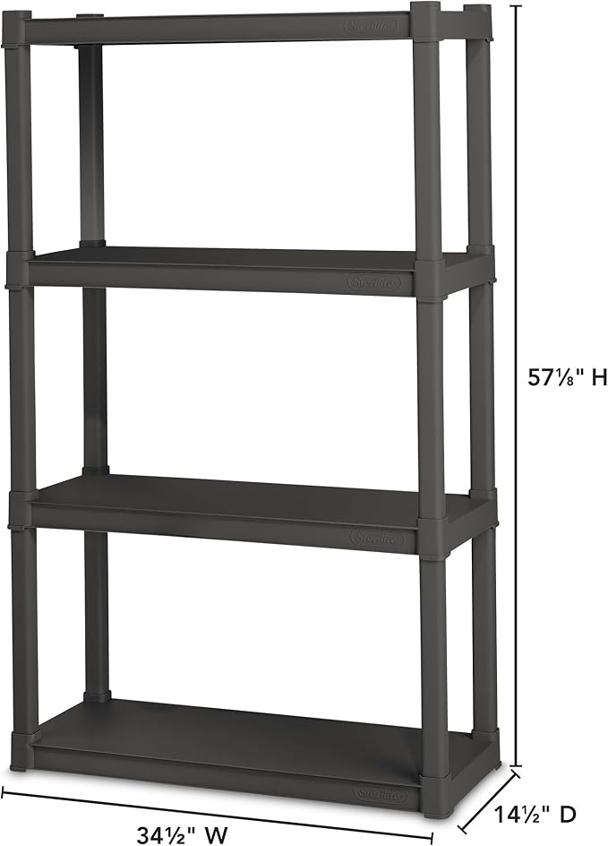 Sterilite 4 Shelf Unit, Heavy-Duty Shelving Storage and Utility Rack - Standing Plastic Organizer Shelves for Kitchen, Bathroom, and Garage | Plastic Shelves for Storage, Plastic Storage Shelf, Garage Shelving