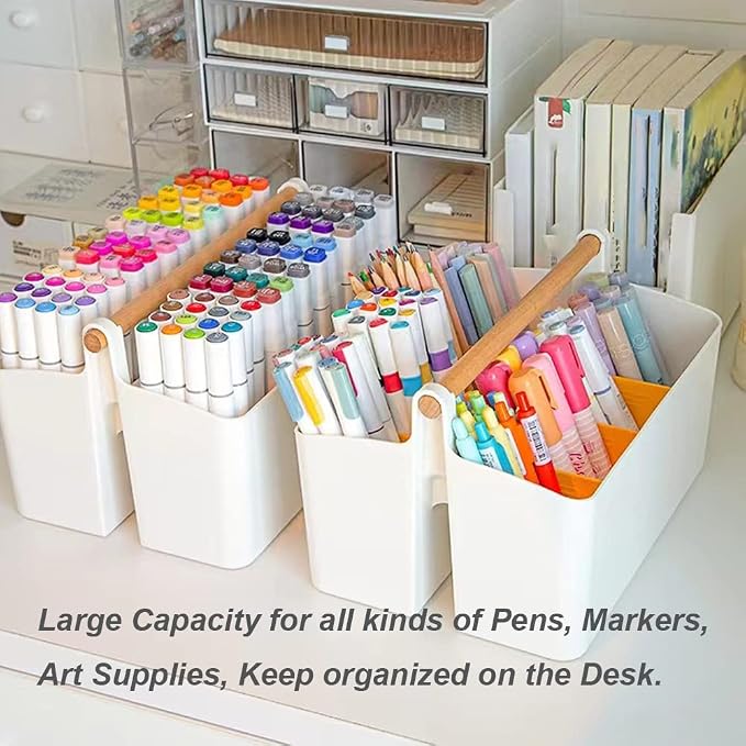 2 Pack Art Caddy Organizer Portable,Marker Box, Large Pen Holder for Desk, Art Supply Storage Bin with Adjustable Dividers for Colored Pencils,Markers,Craft Organizers (Yellow Divider)