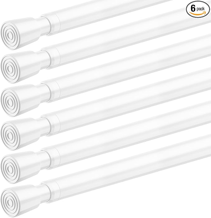 FVONZON Tension Curtain Rod White Spring Tension Curtain Rods 26-39 inch 6Pack Adjustable Spring Rods Extendable Tension Rod For Closet, Window, Kitchen,Bookshelf,Bathroom