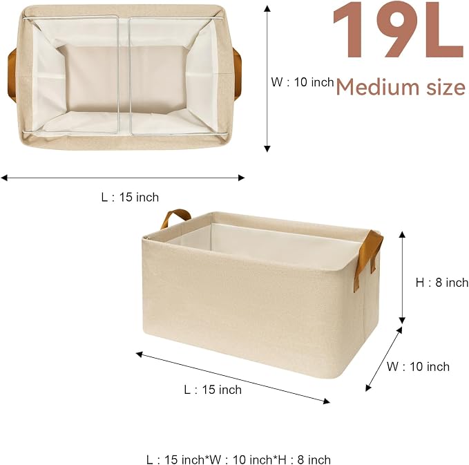 4 Pack Closet Cloth Storage Bins with Handles (Beige 15''L x 10''W x 8''H)