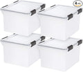 IRIS USA File Box WeatherPro File Organizer Plastic File Box for Letter/Legal File, Water Resistant Document Box, Durable Lid, Seal w/Secure Latching Buckles, Stackable, Nestable, Clear 32 Qt. 4Pack