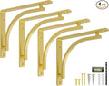 Classic Brass Heavy Duty Shelf Brackets 10 inch by Balin Designs – Gold L Bracket, Wall Mounted Support, Shelving Metal Bracket, Decorative Shelf Brackets, with Hardware Included, Set of 4