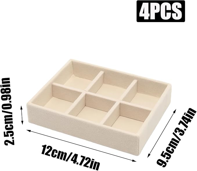 Small Jewelry Tray Set 4 Pcs Beige Velvet Stackable Jewelry Organizer Tray Mini Jewelry Drawer Organizer for Necklace Ring Earrings Jewelry (4 Styles)