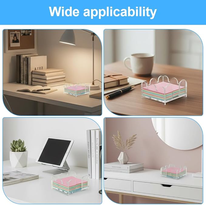 Scalloped Acrylic Sticky Note Holder, 3"x3" Crystal Clear Cute Notepad Holder Sticky Note Dispenser with Wave-Design, Thick Desk Organizer for Office, Home, Dorm, Classroom Desk