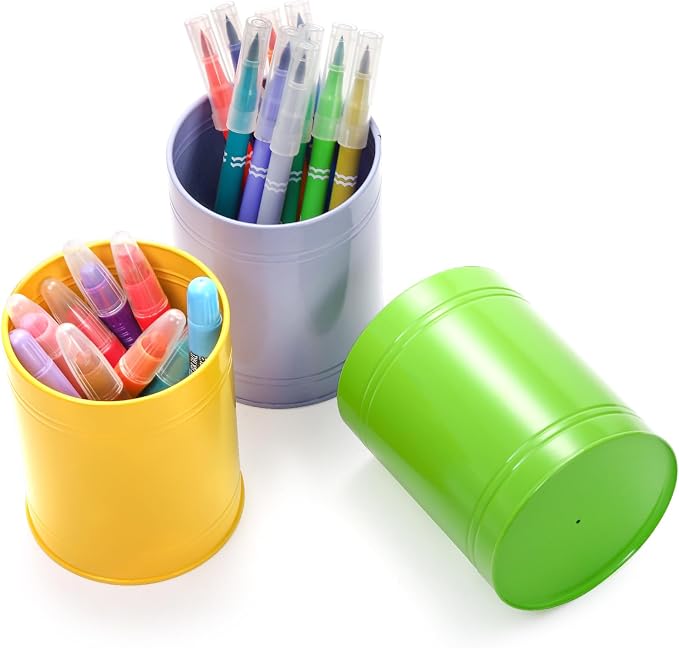 Tlence 9 Pack Metal Pen Holders for Desk, Colorful Bulk Round Pencil Cup Caddy, Desktop Stationery Organizer and Accessories for Office Classroom, Makeup Brush Storage, 3.5 x 4.5 Inches