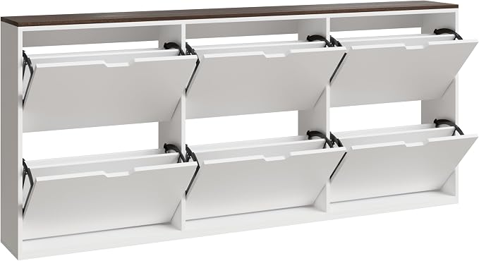 Mekminop 70.9" W Large Shoe Storage Cabinet with 6 Flip Drawers, White Shoe Organizer Cabinet for Up to 36 Pairs, Narrow Shoe Cabinet for Entryway, Hallway, Living Room