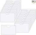 100 Pack Clear Self Adhesive Business Card Pockets, 2.5 x 3.7 inch | Clear top opening adhesive card holders for business cards, storage bin labels, shelf tags, and shop organization
