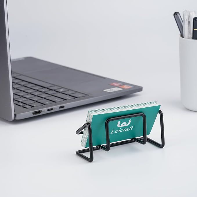 Business Card Holder for Desk, Cute Metal Card Organizers and Office Desk Accessories for Men and Women (Black)