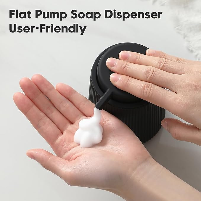 YAUKPH Striped Foaming Hand Soap Dispenser with Leak-Proof Pump for Bathroom and Kitchen Countertop 11oz Black