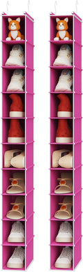 MAX Houser 2 Pack 10-Shelf Hanging Shoe Shelf Organizer, Hanging Shoe Storage for Closet, Slim Hanging Closet Organizer,10-Tier Narrow Hanging Storage Shelves Closet Room-Pink