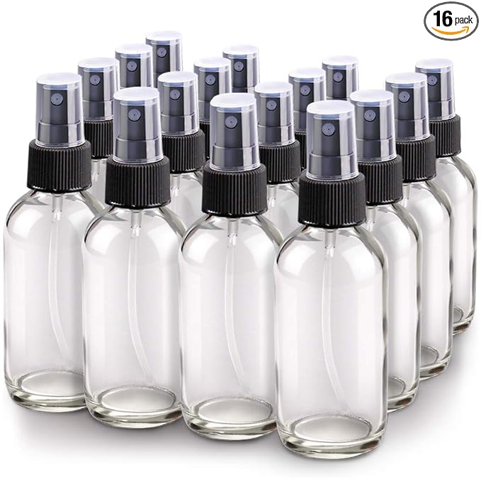Wedama Spray Bottle, 4 oz Fine Mist Glass Spray Bottles, Little Refillable Liquid Containers for Watering Flowers Cleaning (16 Pack, Clear)