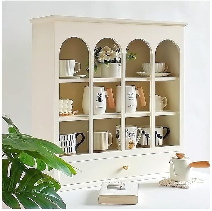 Closet Organizers and Storage 3 Tier Coffee Mug Cabinet Organizer with Drawer Wooden Cupboard Water Cup Storage for Countertop,Holds 12 Mugs-Kitchen Storage Cabinet Convenient,Neat and Beauti