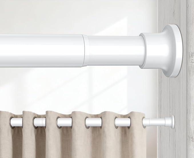 Tension Rods 28 to 49 Inch, 1" Heavy Duty Adjustable Spring Tension Curtain Rod - Non-Slip No Drill Shower Curtain Rod for Bathroom, Window, Closet & Doorway, White