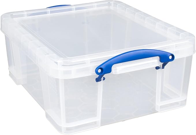 Really Useful Box 5 Pack 17L Plastic Storage Bins with Snap Lids and Clip Lock, Clear