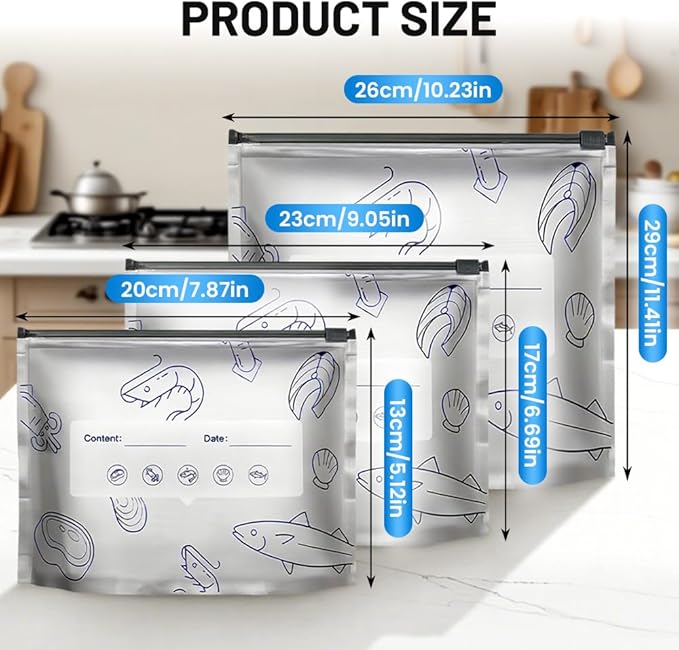 Reusable Aluminum Foil Sealable Storage Bags, Vacuum Zipper Pouches with Label and Stand Up Bottom Design, Leakproof Durable Food Storage Bags for Vegetables Fruits Meat (30, Medium)