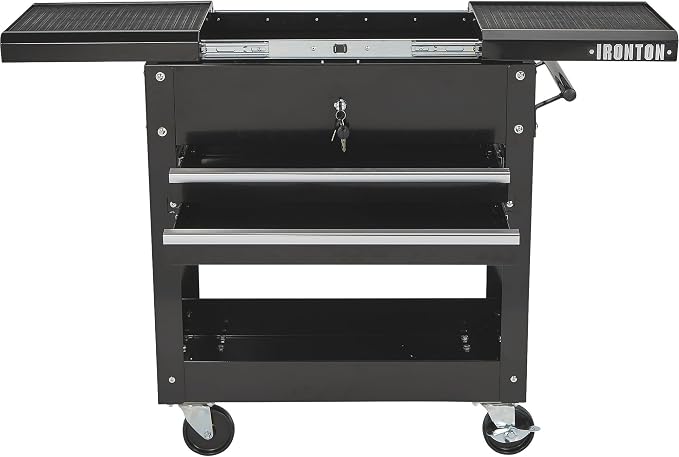 Ironton 28in. 2-Drawer Rolling Tool Cart, 350-Lb., Locking Drawers | Heavy-duty steel frame, open lower tray, quick-access tool organization, garage/workshop/warehouse use, easy maneuvering