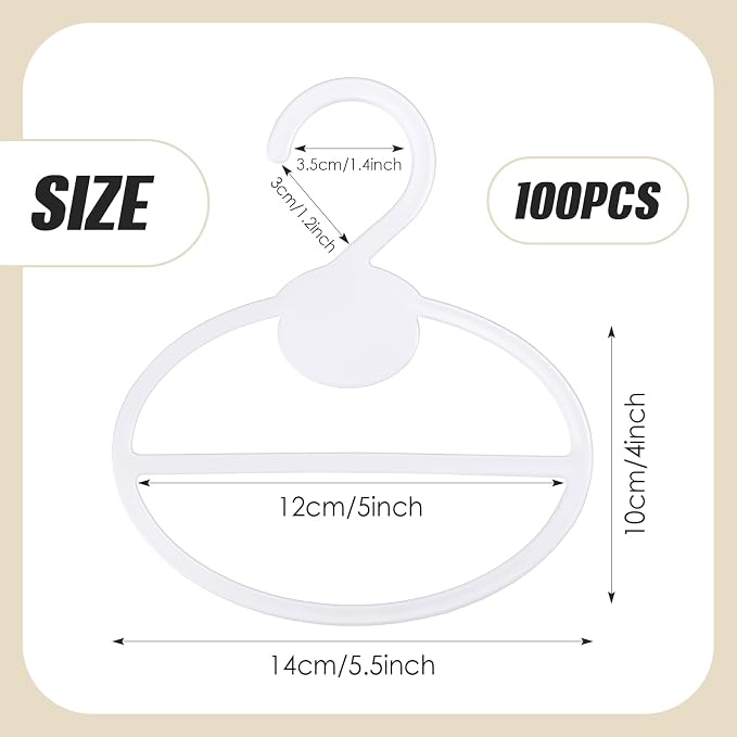 FoldTier Scarf Hanger Plastic Holder Organizer Space Saving Scarf Organizer Clothes Hanger for Scarves Headscarves Clothing Sorting Storing (White,100 Pcs)