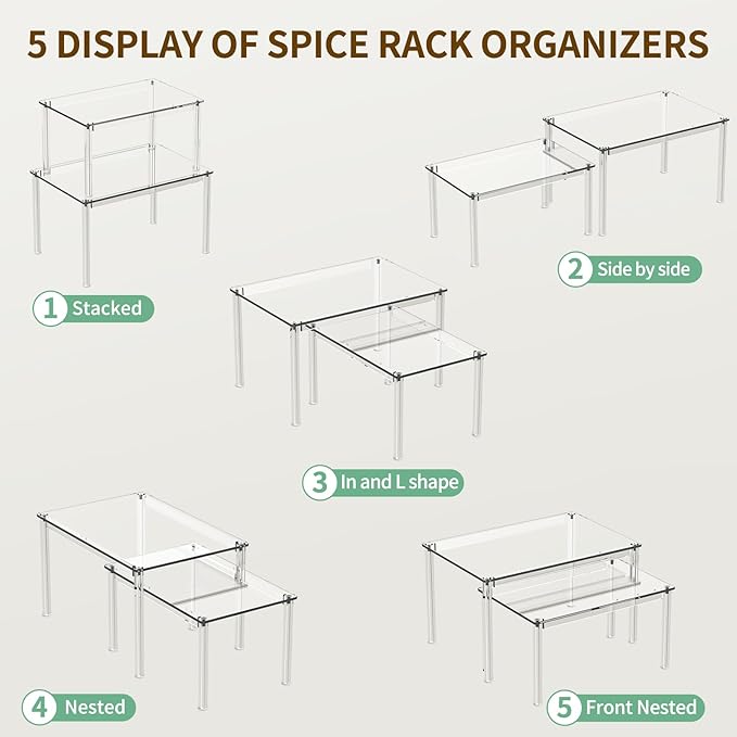 2Pack Acrylic Cabinet Organizer, Clear Cabinet Organizer Shelf, Spice Rack Organizer for Cabinet for Dishes, Spices, Soda Cans and Bottles, Stackable Shelves House Essentials for Gift