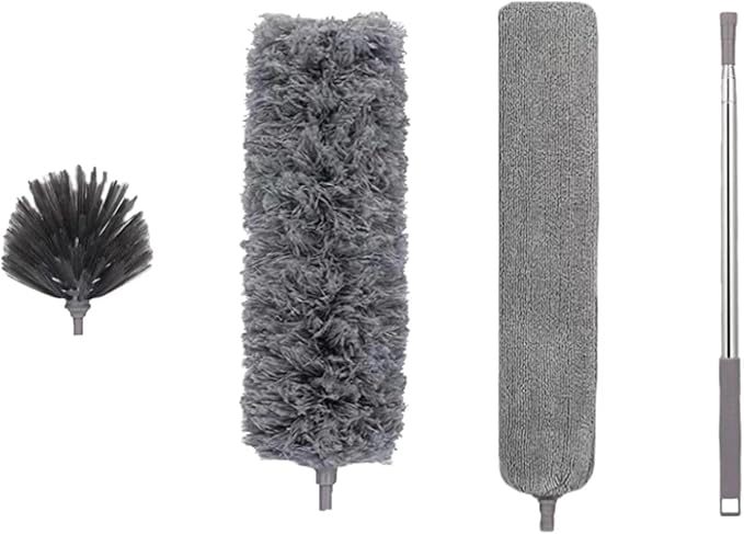 Microfiber Feather Duster 4-in-1 Kit, Dusters for Cleaning, Duster with Extension Pole 100 Inches, Cobweb Duster, Microfiber Dusters for High Ceilings and Fans, Blinds, Cars and Furniture