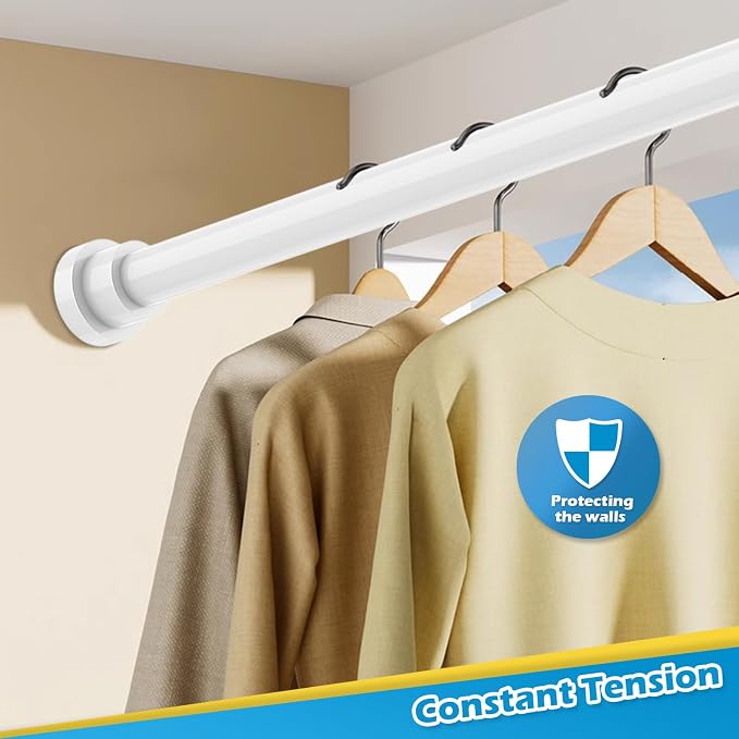2pcs Spring Tension Rods 18 to 28 Inch Adjustable Small Tension Rod No Drilling Short White Curtain Rod Expandable for Window, Cupboard, Closet, Wardrobe, DIY Projects