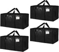 4 Pack-Extra Large Heavy Duty Moving Bags - Waterproof Storage Totes with Handles & Zippers, Foldable for College Dorm, Storage (Black)