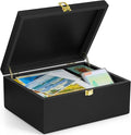 DRASTAR Large Wooden Keepsake Box, Black Memory Box, Decorative Storage Box with Hinged Lid, Large Card Box