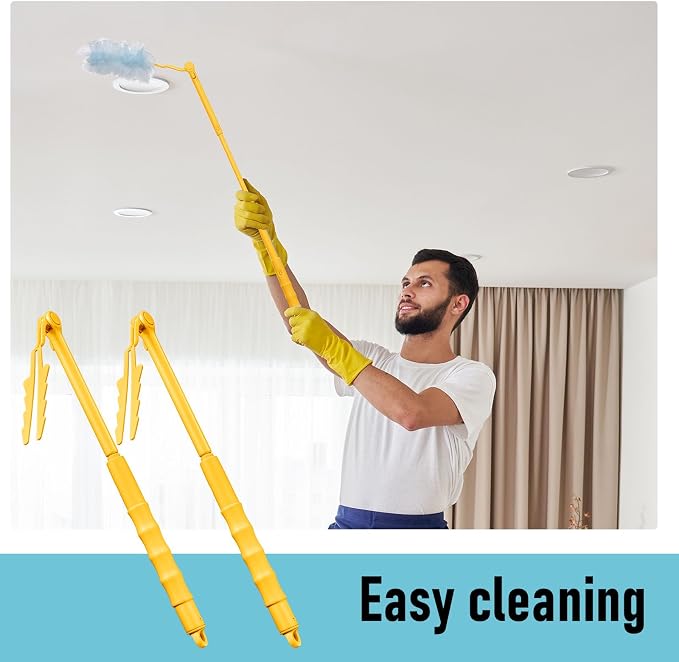 Colingmill 4 Pcs 3 ft Replacement Handles Compatible with Duster Refills, Long Extended Handle Only, Adjustable Length for Ceiling Fans, Blinds, Shelves, Windows, Foldable & Extendable (Yellow)