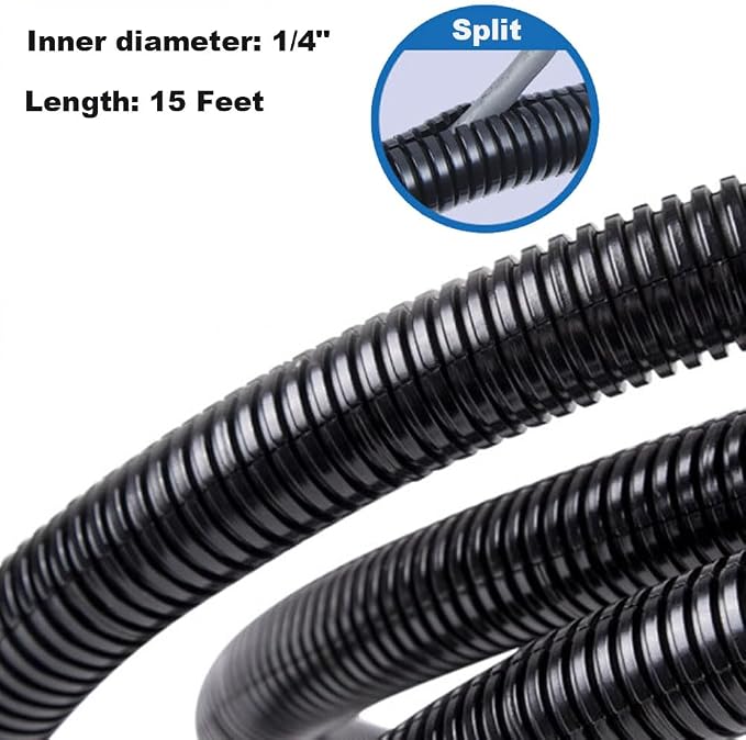 15 FT 1/4” Wire Loom Split Tubing,Dog Cat Cord Protector,Split Wire Loom Tubing Wire Conduit – Black (15FT 1/4")