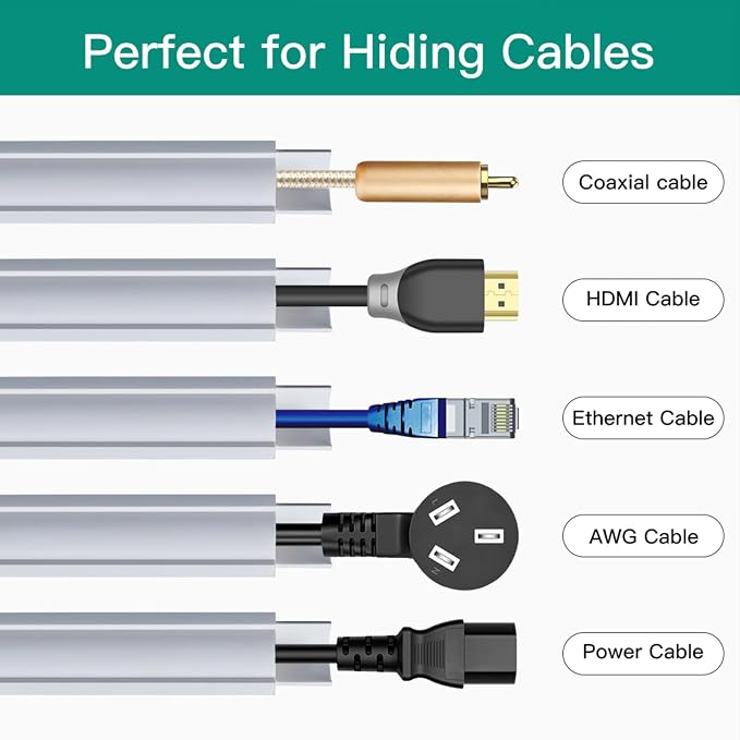 Corner Cable Hider, 157in Cable Concealer, Paintable Cord Cover for Wall, Corner Cable Management Kit, Wire Raceway for Floor Baseboard, Ceiling, 10XL15.7in, White