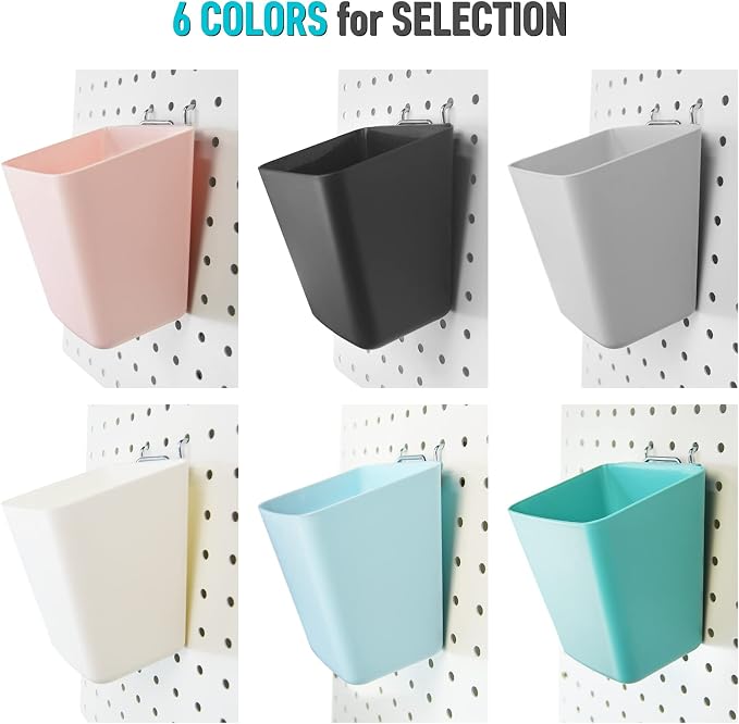 Large Pegboard Cups, 6Pack Peg Board Square Storage Bins With Hooks (Black) | Big Open-Mouth Cups, 1/8" 1/4" Pegboard Organizer Accessories, Cup Holder for Craft Garage Workbench Office Tools Supplies