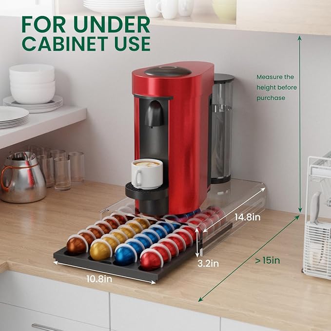Storage Drawer for Nespresso Vertuo Coffee Pod Holder for Counter Acrylic Coffee Capsule Organizer - 40 Pods
