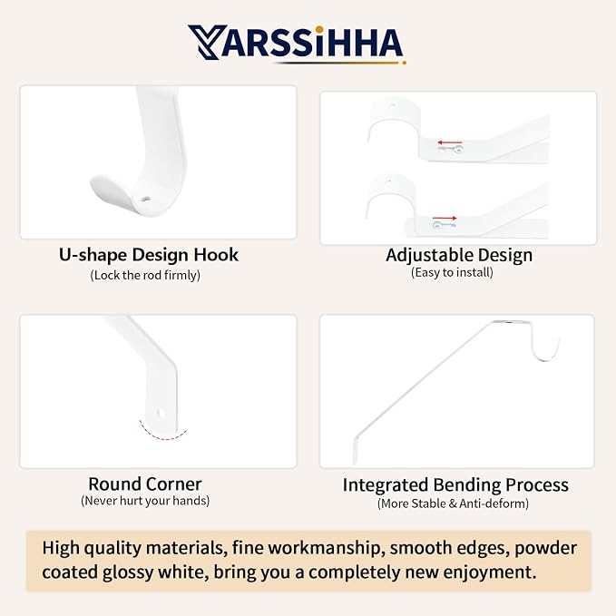 Yarssihha 2 Pack Adjustable Closet Rod Bracket, Wall Mounted Closet Shelf Bracket, White Closet Rod Support Bracket with Screws