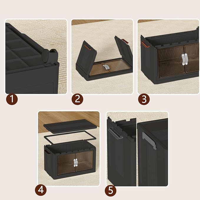 Collapsible Storage Bins with Lids Black Stackable Plastic Organizers for Clothes, Decor, Craft Supplies & Home Storage (4 racks, 9 gal/rack)