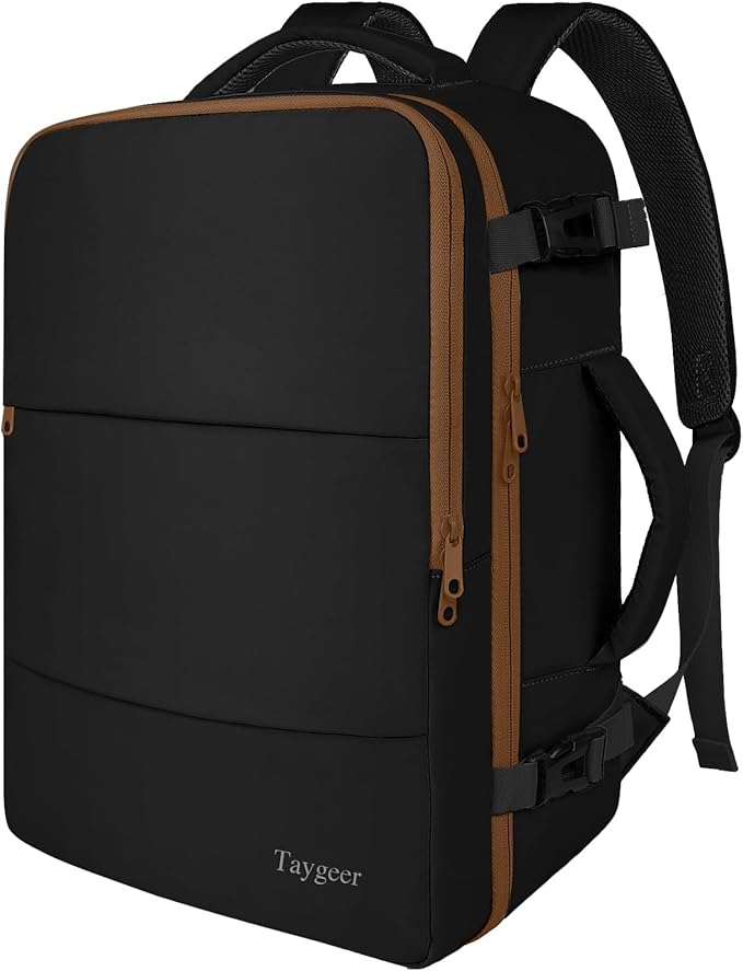 Taygeer Backpack for Women, Carry on Backpack with Laptop Compartment | Travel Laptop Mochila Carry On Luggage with Shoe Pouch, Airline Approved Personal Item Bag For Weekender Hiking, Black Khaki