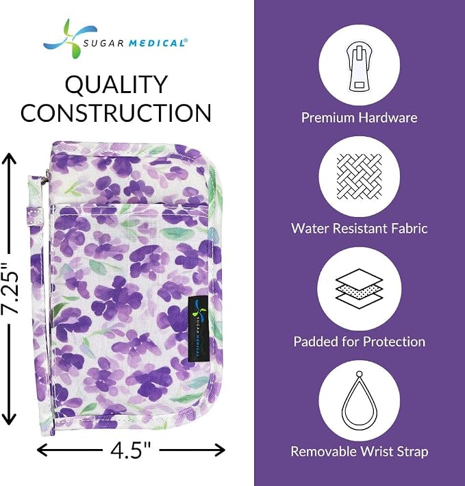 Sugar Medical Diabetes Supply Case |Diabetic Care Products | Diabetic Supplies Travel Organizer | Diabetic Supply Bag | Glucose Meter Kit | Diabetic Bags for Supplies | Glucometer Case (Tessa Floral)