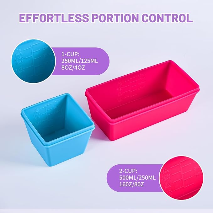Gemice Silicone Freezer Molds with Lids, 6-Pack 1-Cup & 2-Cup | Oven & Dishwasher Safe, BPA-Free Soup Portion Cubes Trays, Freezer Containers for Food Storage
