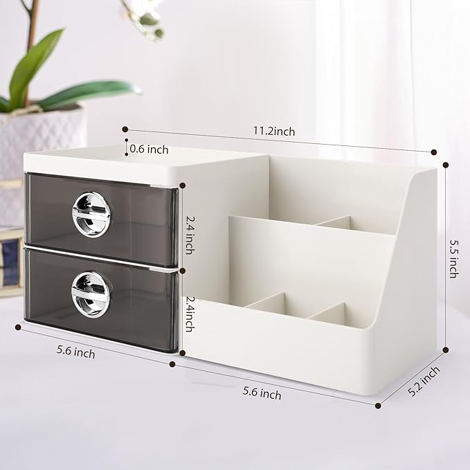 Sunkaioo Makeup Organizer with Clear Drawers,Plastic Skincare Organizers for Vanity,Large Capacity Makeup Organizer Countertop for Cosmetics, Skincare,Office Stationery (Gray Drawer)