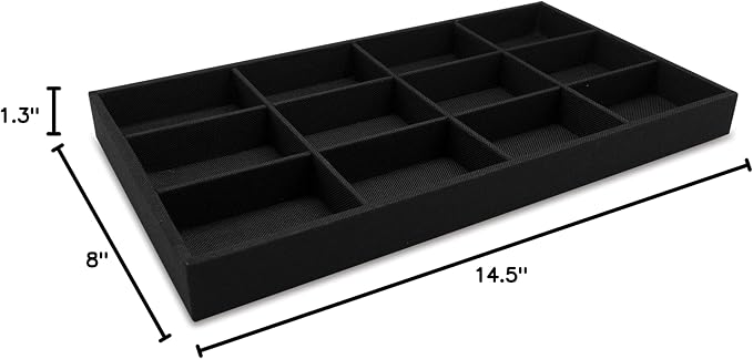 The Display Guys - Stackable Jewelry Tray and Organizer - for Drawers, Dressers, Store Display (12 Compartments, Black Burlap)