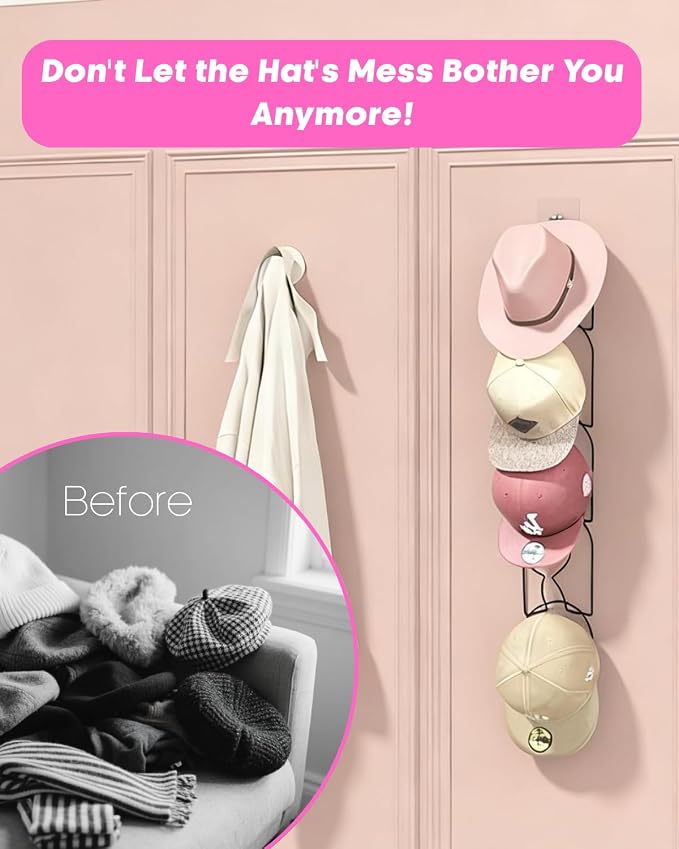 LINFIDITE 10 Pack Baseball Hat Rack Hanger Holder Organizer Multi Hook Wall Mounted Over Door Cap Display Storage Rack Holder Closet Hanging Storage Rack w Hanging Hook Mermaid Tail Black